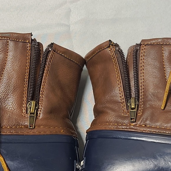 Sperry Saltwater Duck Boots Girls US 4 Navy Brown Waterproof Lace Up Winter - Picture 14 of 14